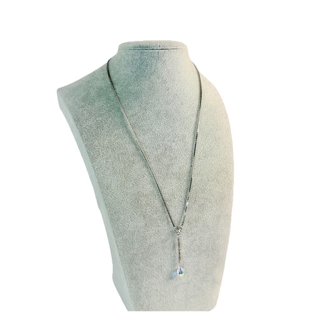 Swarovski Swan Signed Silver Tone AB Crystal Y Teardrop Lariat Necklace - Picture 9 of 16